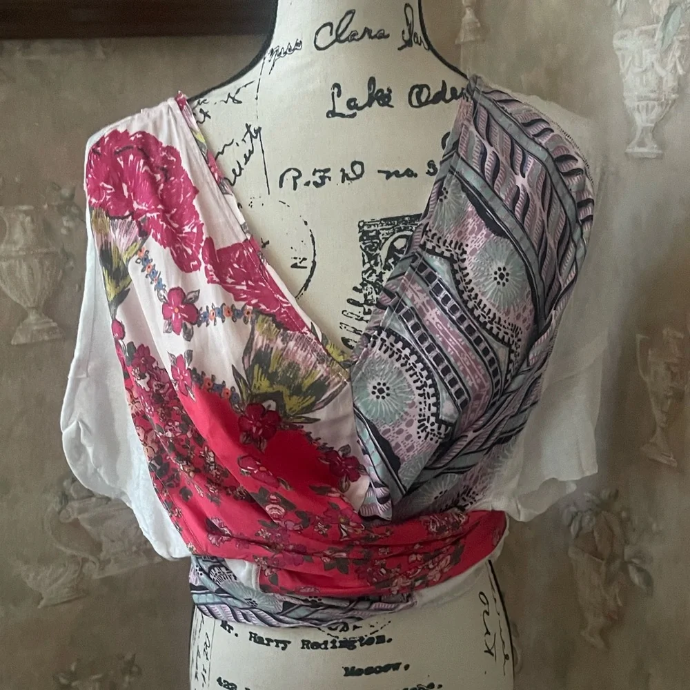FREE PEOPLE PICK YOUR SCARF SPLIT TUNIC MAXI TEE  LARGE PINK COMBO